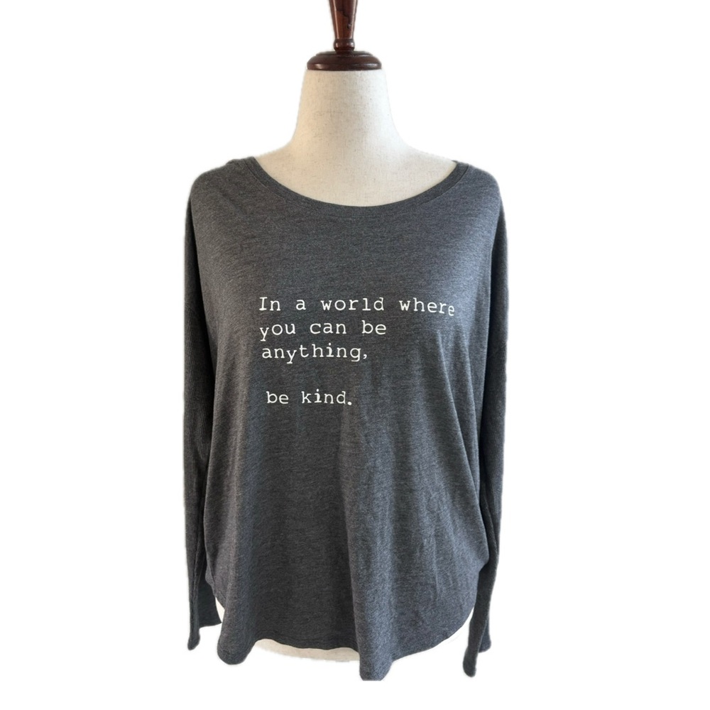 Om & Ah London | Grey Long Sleeve “Be Kind” tshirt | Sz L | Excellent Cond